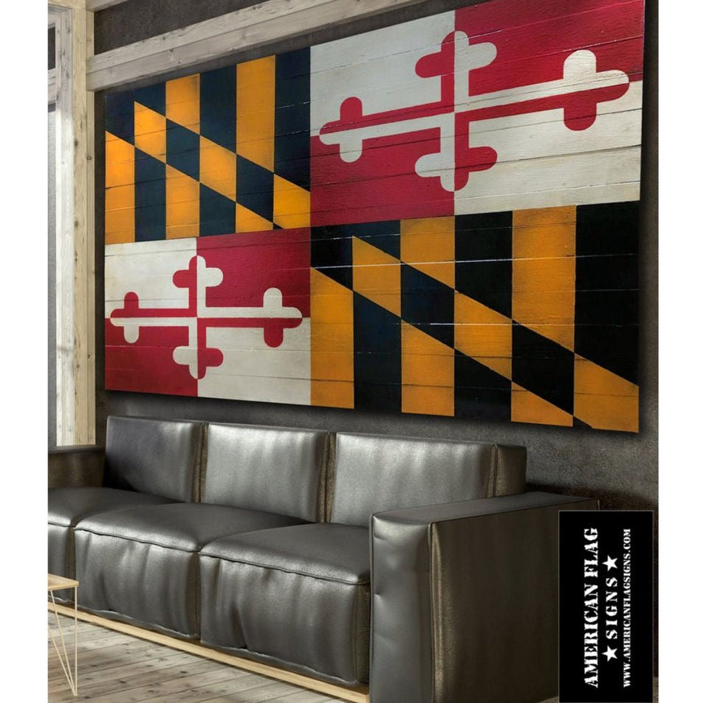 "Embrace Maryland State Heritage with Oversized Rustic Wooden Flags"