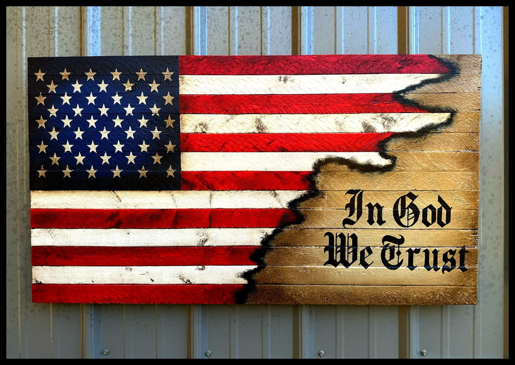 “In God We Trust" Wooden American Flag: A Rustic Beauty with Timeless Message