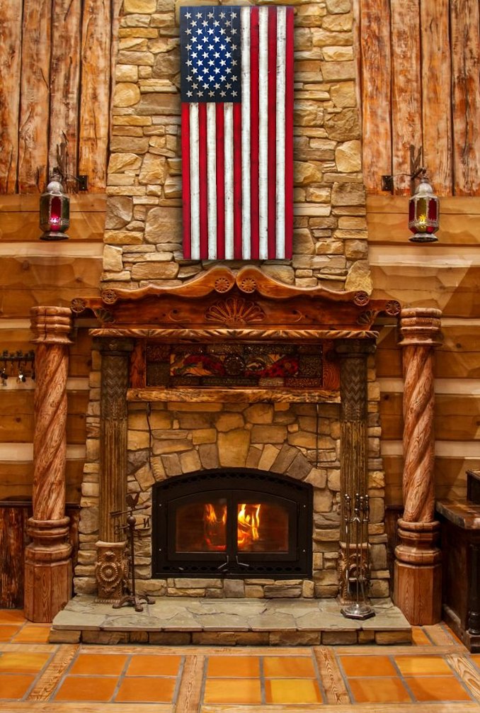 Large Rustic Vertical Hanging Wooden American Flags