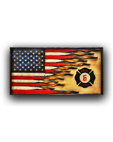 American Firefighters Flag - Custom Wood Flag - American Flag Signs