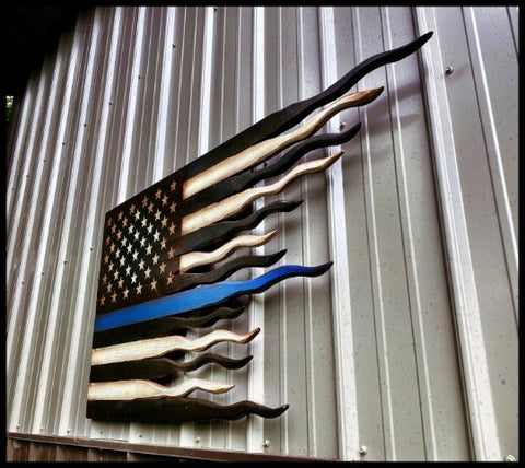 Law Enforcement Blue Line Tattered Flag - American Flag Signs
